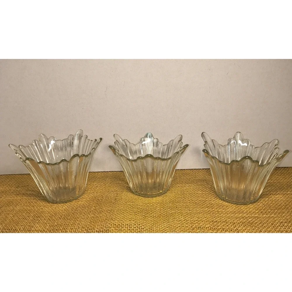 Vintage Glass Tulip Candy Bowl Set Ice Cream Dish Candle Holder Ribbed Wavy Rim